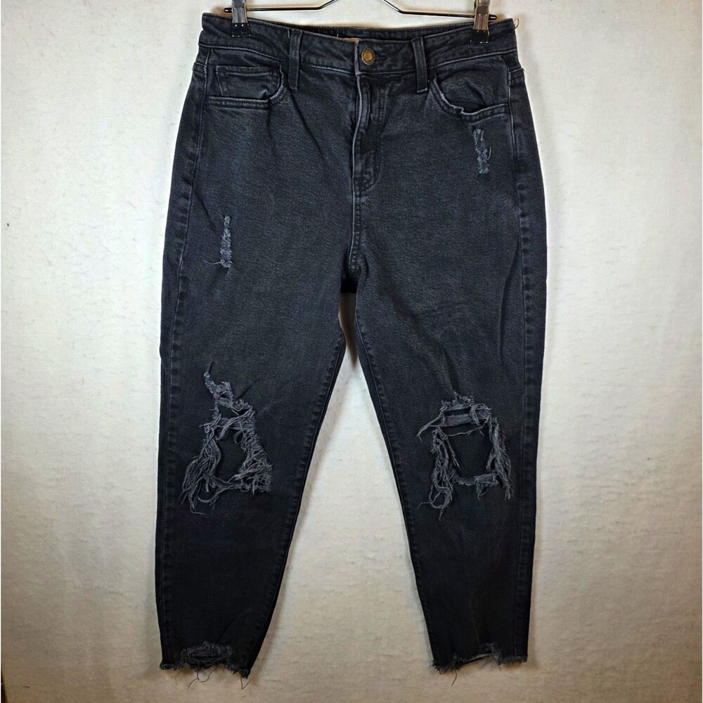 SO Girls For Life Juniors 11 Mom Jeans High Rise Black Denim Distressed 5-Pocket